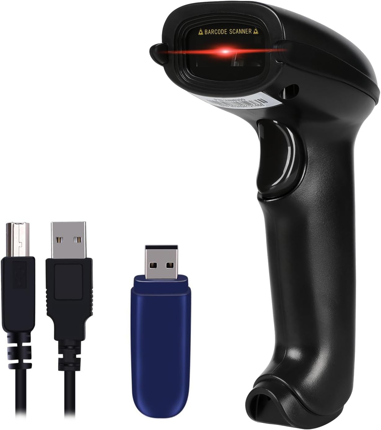 WoneNice 2.4G Wireless Barcode Scanner — 1D, 100 ft Range, Black